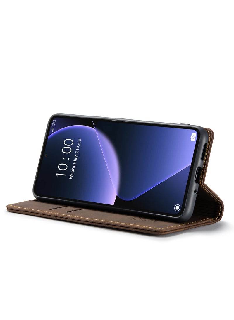 كيس مي جراب جلدي جراب حماية قابل للطي مع مسند مغناطيسي وفتحات للبطاقات شاومي 13 تي/13 تي برو - كافيه - Image 5