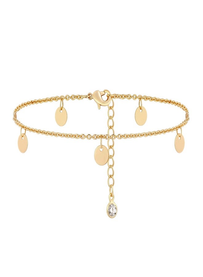 MEVECCO Tassel Disc Anklet,14K Gold Plated Boho Coin Cute Dainty Foot Chain Ankle Bracelet Chain Anklet for Women - Image 1