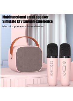 BESTIS Portable Karaoke Machine with 2 Wireless Microphone Music Player Toys Gifts Children Mini BT Speaker for Kids Pink  - Image 1