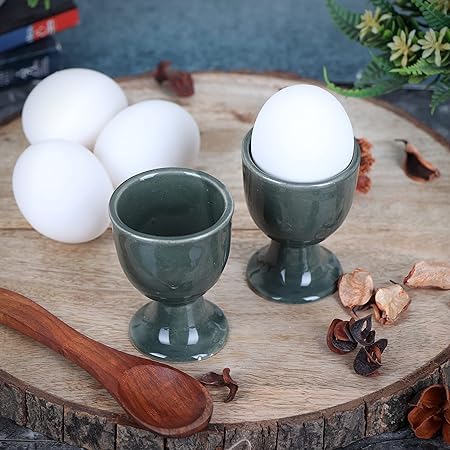 Qimacplus Elevate Your Breakfast Experience Soft Boiled Egg Holder Set Stylish Ceramic Egg Cups Perfect Housewarming Gift Set of 2 (Olive Green Matt) - Image 2