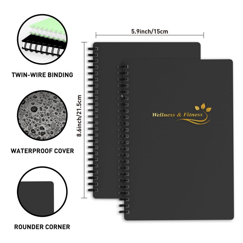 snootion Wellness Planner & Fitness Log - Daily Diet & Health Journal with Weight Loss, Wellness Journal Notebook for Tracking Fitness, Sleep, Nutrition, Meal, Habits, A5(5.8 x 8.6 inch) (Black Golden) - Image 2