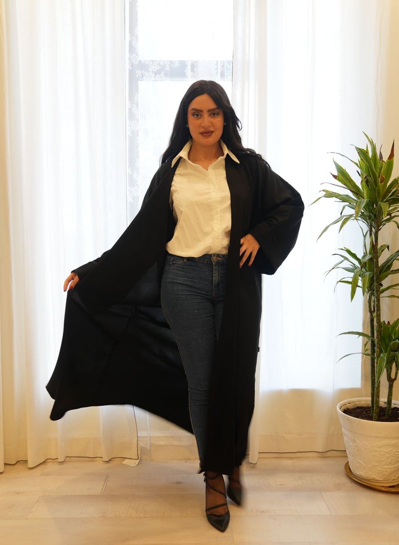 Classic practical abaya, luxurious black crepe fabric with a veil - Image 5