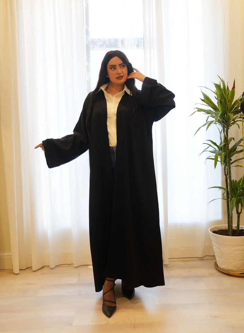 Classic practical abaya, luxurious black crepe fabric with a veil - Image 4