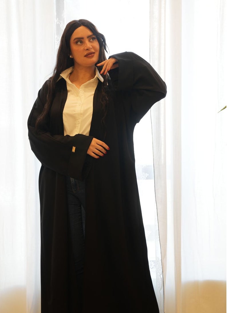 Classic practical abaya, luxurious black crepe fabric with a veil - Image 2