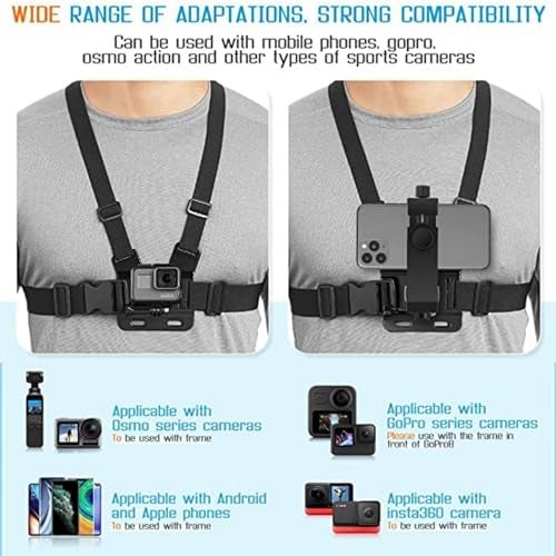 Like Star® Adjustable Chest Strap Mount with Mobile Holder Clip & Screw Compatible with All Smart Phones Body Belt Harness for Gopro Hero, SJCAM, Yi & Other Action Cameras - Black - Image 4