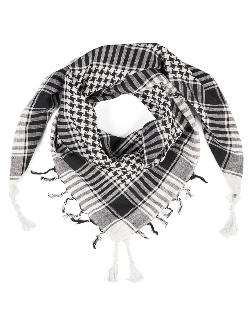 LOVARZI Cotton Shemagh Scarf - Tactical Black & White Arab Palestine Keffiyeh for Men - Lightweight Military Army Scarf - Image 1
