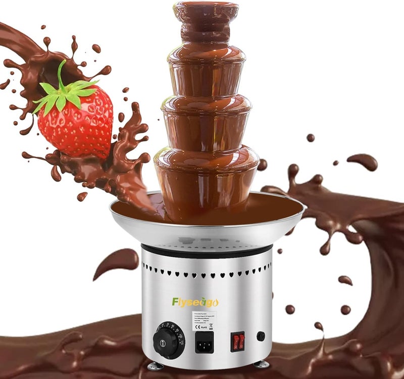 Flyseago Flyseago Commercial Chocolate Fountain 4 Layers 11Lbs Large Chocolate Fondue Tower Stainless Steel Hot Chocolate Waterfall for Nacho Cheese Knob Control