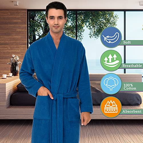 TowelSelections Mens Robe 100% Cotton Terry Cloth Shower Bathrobe Spa Towel Bath Robes for Men Small-Medium Twilight Blue - Image 5