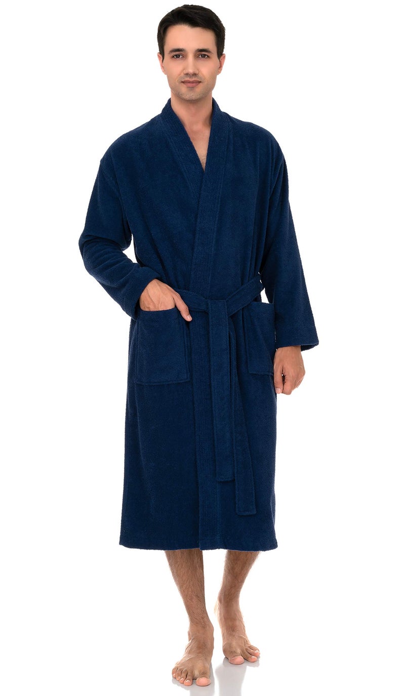 TowelSelections Mens Robe 100% Cotton Terry Cloth Shower Bathrobe Spa Towel Bath Robes for Men Small-Medium Twilight Blue - Image 1