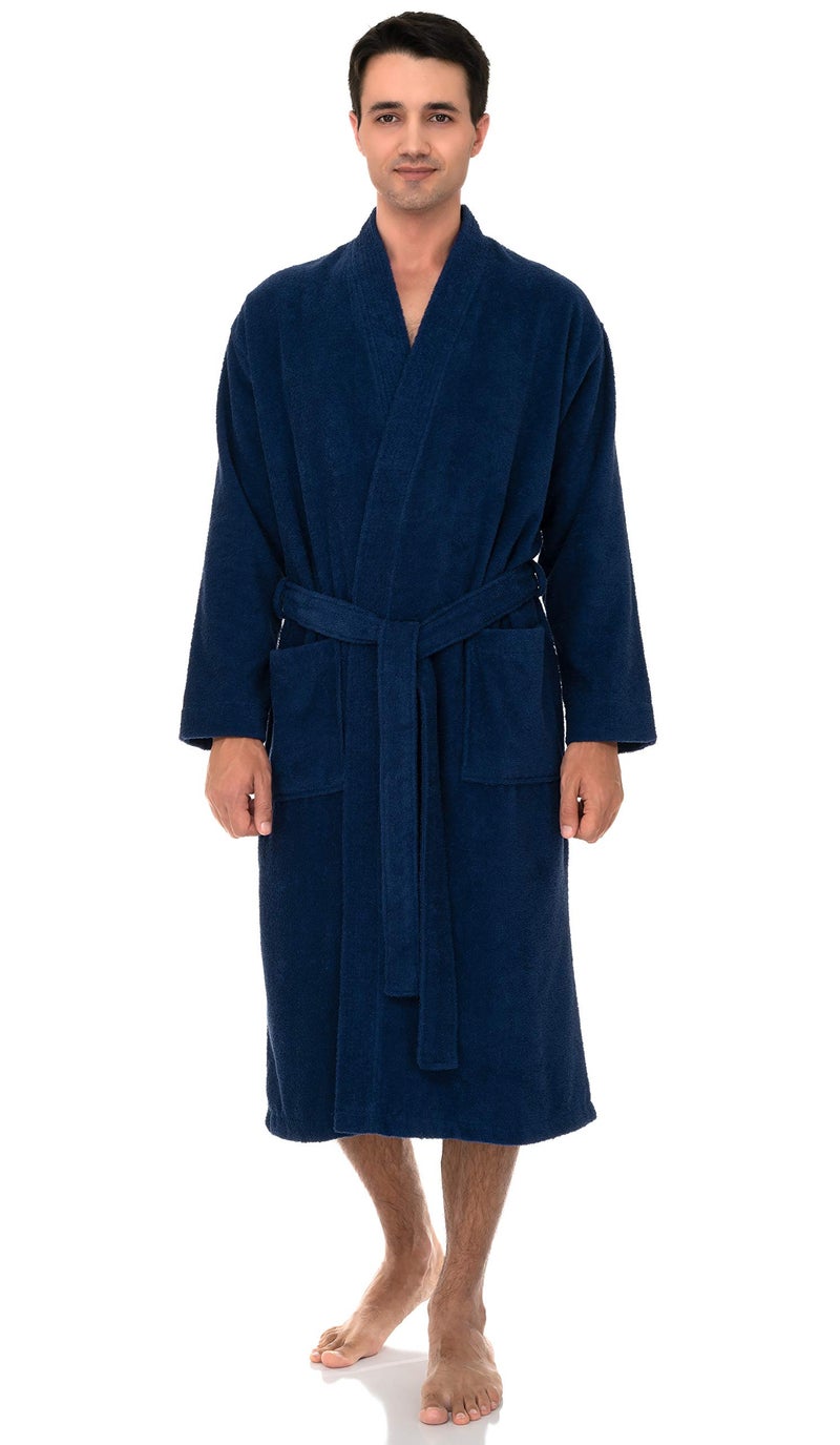 TowelSelections Mens Robe 100% Cotton Terry Cloth Shower Bathrobe Spa Towel Bath Robes for Men Small-Medium Twilight Blue - Image 3