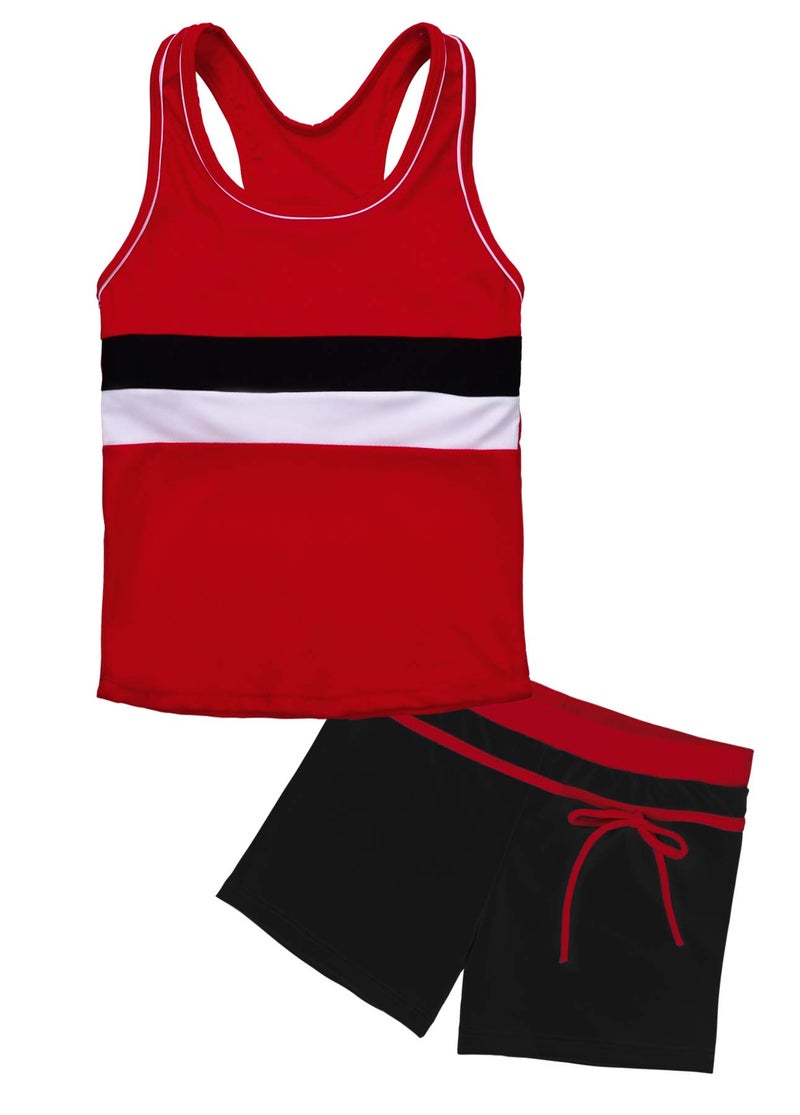 Uhnice Girls Swimsuit Two Piece Tankini Swimwear with Boyshort (Red, 8-9 years/2XL) - Image 1
