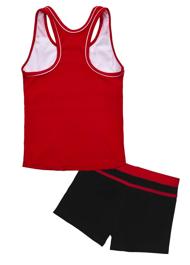 Uhnice Girls Swimsuit Two Piece Tankini Swimwear with Boyshort (Red, 8-9 years/2XL) - Image 2