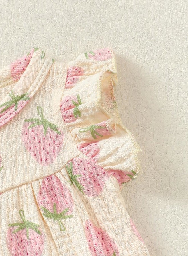 Renotemy Baby Girl Clothes Outfits Infant Summer Romper Cotton Linen Preemie Newborn Essentials Photography with Hat&Headband, Yellow Strawberry, 0-3 Months - Image 4