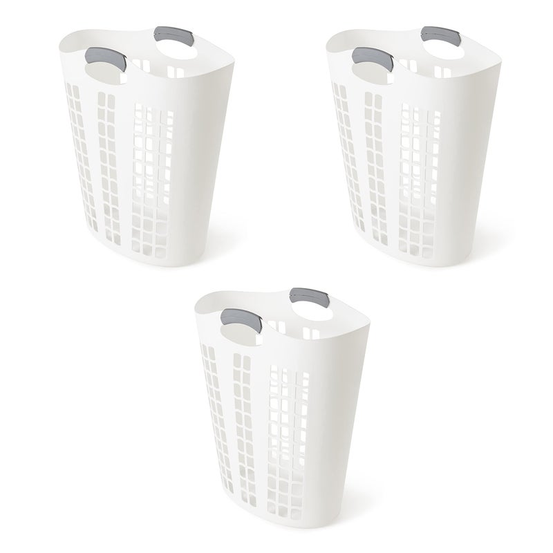 Gracious Living Easy Carry Flex Hamper Large 875 Liter Lightweight Plastic Ventilated Laundry Basket Clothes Bin with Handles White 3 Pack