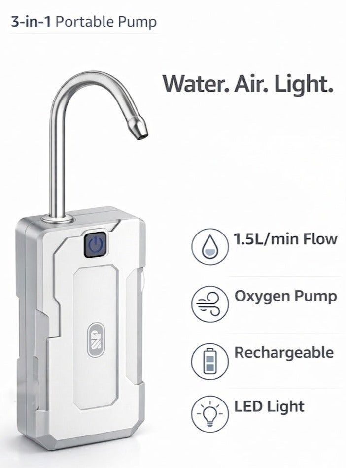 SP ISNUP Portable Water Pump 3-in-1 with LED Light & Oxygenation, Rechargeable Battery, Rapid 1.5L/min Water Transfer Pump for Aquarium, Camping, Emergency Use - Image 1