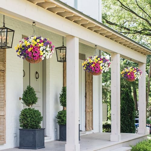 Ivydale 2 Set Artificial Fake Hanging Flowers Plants Baskets for Outdoors Spring Outside Decor UV Resistant 24 Pcs Faux Silk Morning Glory with 2 Outdoor Hanging Planters Look Real for Porch Patio Balcony - Image 3