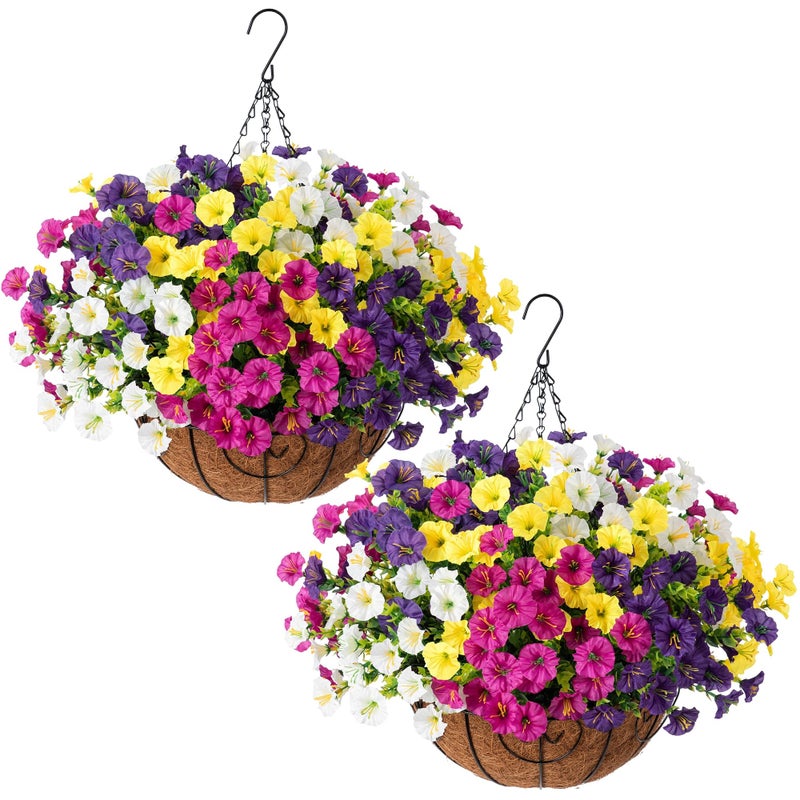 Ivydale 2 Set Artificial Fake Hanging Flowers Plants Baskets for Outdoors Spring Outside Decor UV Resistant 24 Pcs Faux Silk Morning Glory with 2 Outdoor Hanging Planters Look Real for Porch Patio Balcony - Image 2