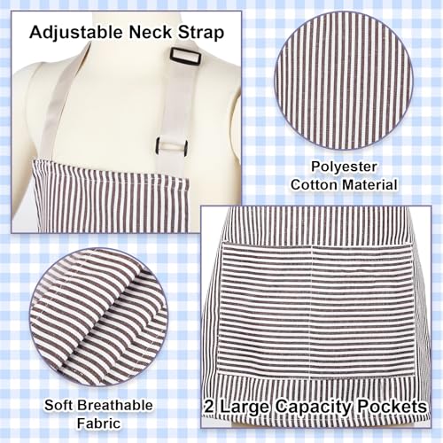 Newcotte 8 Pieces Kids Apron Toddler Cotton Adjustable Bib Chef Apron with 2 Pockets for Boys and Girls Children (Blue,Brown) - Image 5