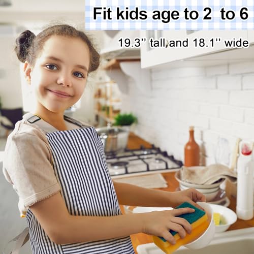 Newcotte 8 Pieces Kids Apron Toddler Cotton Adjustable Bib Chef Apron with 2 Pockets for Boys and Girls Children (Blue,Brown) - Image 4