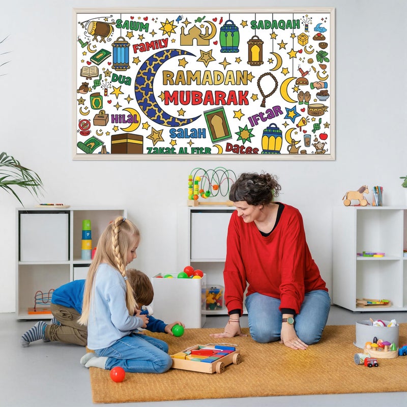 OHOME Ramadan Giant Coloring Poster/Tablecloth - Ramadan Decorations for Home,Kids Eid Crafts Games Activities Toys Decor Party Decor for Classroom School - Image 4