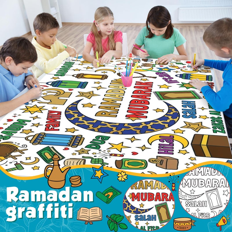 OHOME Ramadan Giant Coloring Poster/Tablecloth - Ramadan Decorations for Home,Kids Eid Crafts Games Activities Toys Decor Party Decor for Classroom School - Image 3