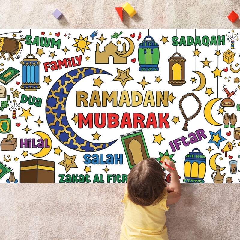 OHOME Ramadan Giant Coloring Poster/Tablecloth - Ramadan Decorations for Home,Kids Eid Crafts Games Activities Toys Decor Party Decor for Classroom School - Image 1