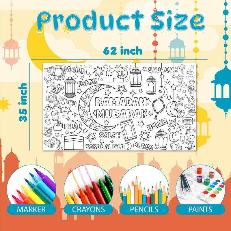 OHOME Ramadan Giant Coloring Poster/Tablecloth - Ramadan Decorations for Home,Kids Eid Crafts Games Activities Toys Decor Party Decor for Classroom School - Image 2