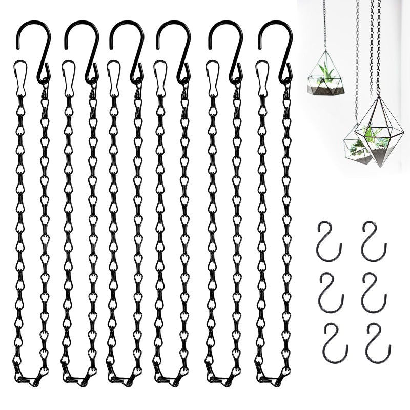 Urkupoo 6PCS Hanging Chains with S Hooks, 24.2IN Long Chains with Clips, Adjustable Black Metal Chains Hanger for Plant, Sign, Bird Feeder, Wind Chime - Image 1
