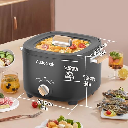 Audecook Hot Pot Electric, 2.5L Portable Nonstick Multicooker for 1-3 Persons, Honeycomb Texture Travel Electric Skillet with Dual Power Temperature Control for Steak/Egg/Noodles/Oatmeal (Black) - Image 3