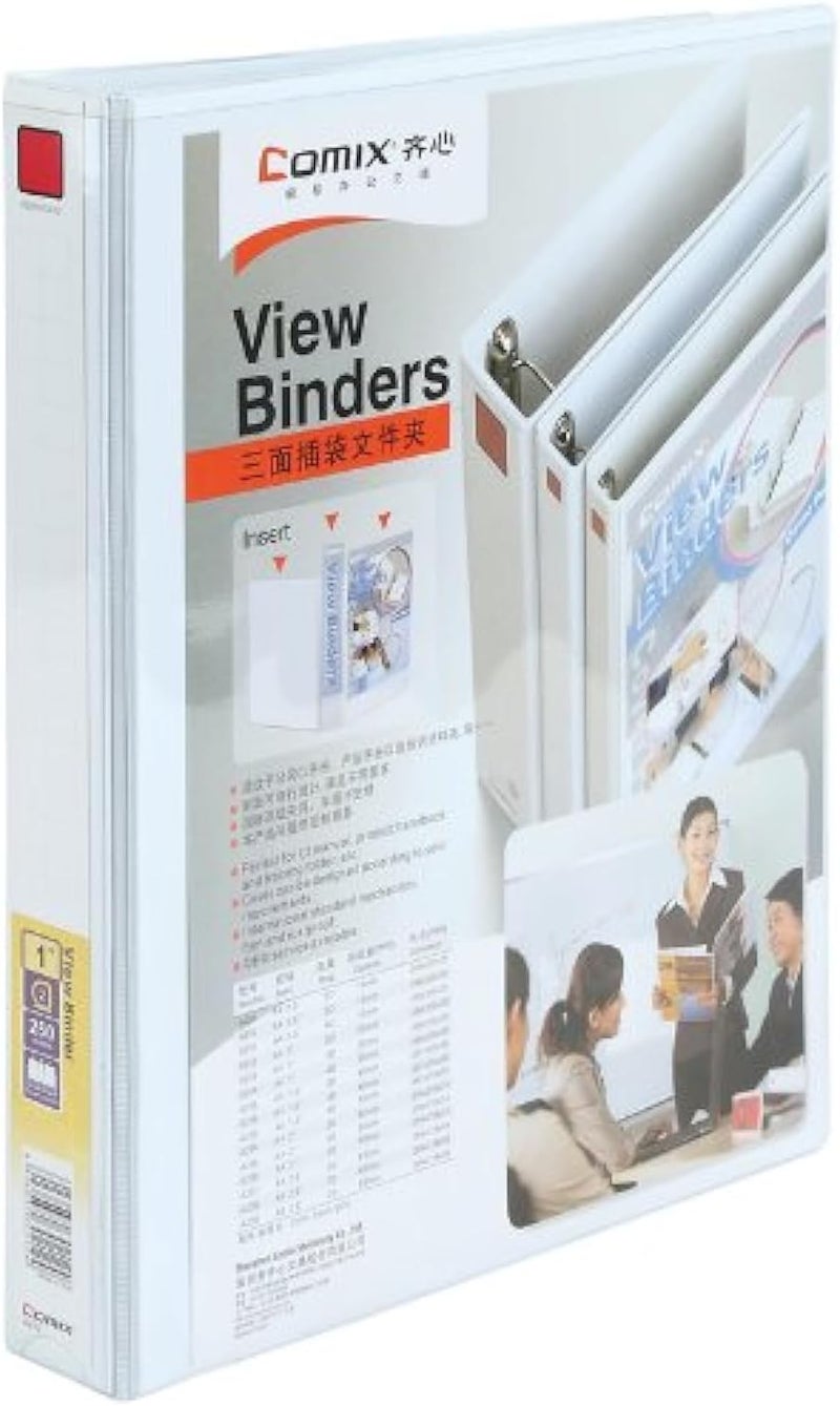 COMIX A212 A4 1-Inch 2D Ring Binder, 25 Mm Capacity, White