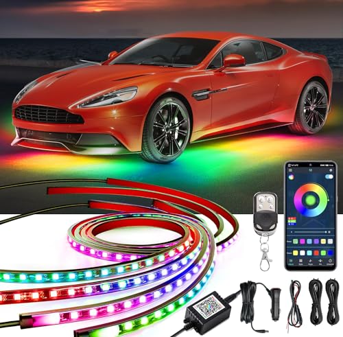 Yielinth Underglow Car Lights 252 LEDs RGBIC 4 pcs Dream Color Dancing Chasing Strip Lights with 16 Million Colors and 213 Scene Modes with App and Remote Control 5 Music Modes for All Cars - Image 1
