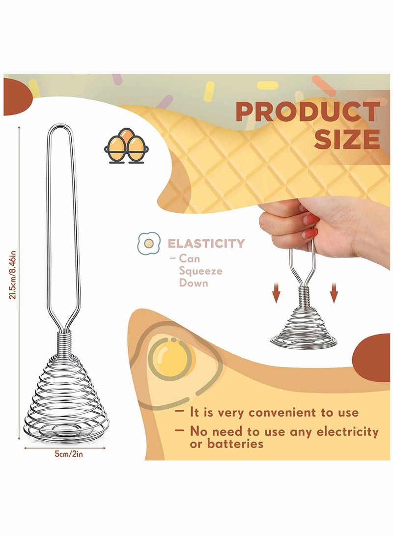 KASTWAVE Kitchen Stainless Steel Spring Egg Whisk, 4 Pcs 8.46 Inches Egg Whisk Hand Push Whisk Blender French Style Whisk Wire Whisk for Egg Beater Kitchen Utensil for Blending Whisking Beating and Stirring - Image 2