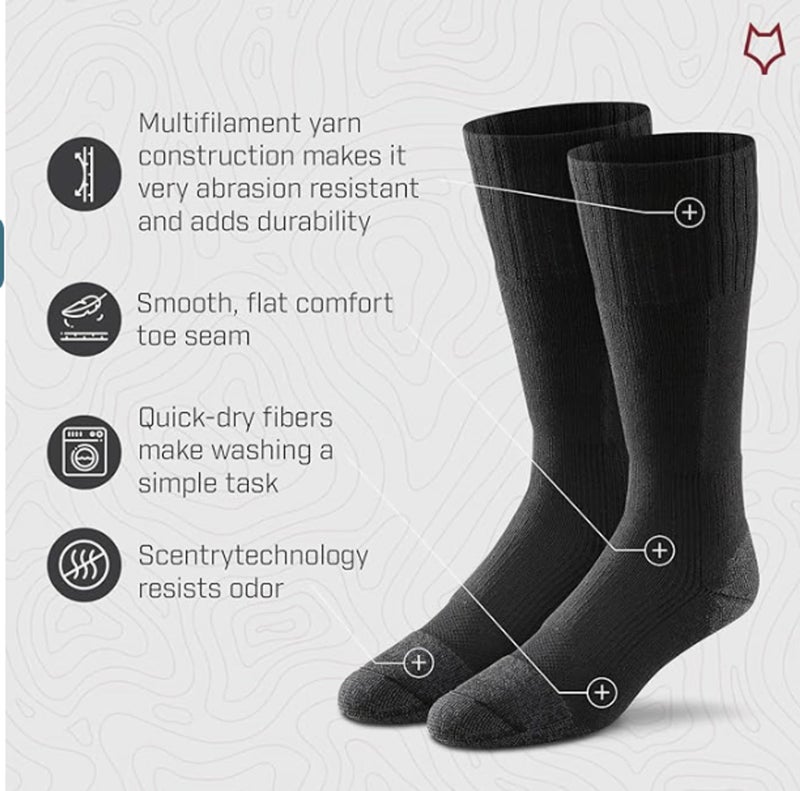 Fox River Tactical Boot Socks, Mid-Calf, Wick Dry, Quick Dry Fibers, Memory-Knit Construction, Shock Absorbing, Army Colors, Black, Large - Image 4