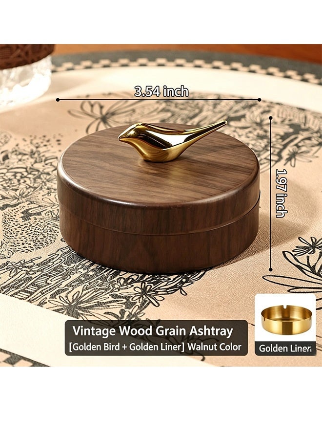 Quantum Wooden Ash Tray with Lid & Walnut Grain Stainless Steel Portable Decorative Ashtray, Smoking Accessories, Outside Patio Windproof Ashtray for Gift Home Patio Office Outdoors Indoor Parties - Image 2