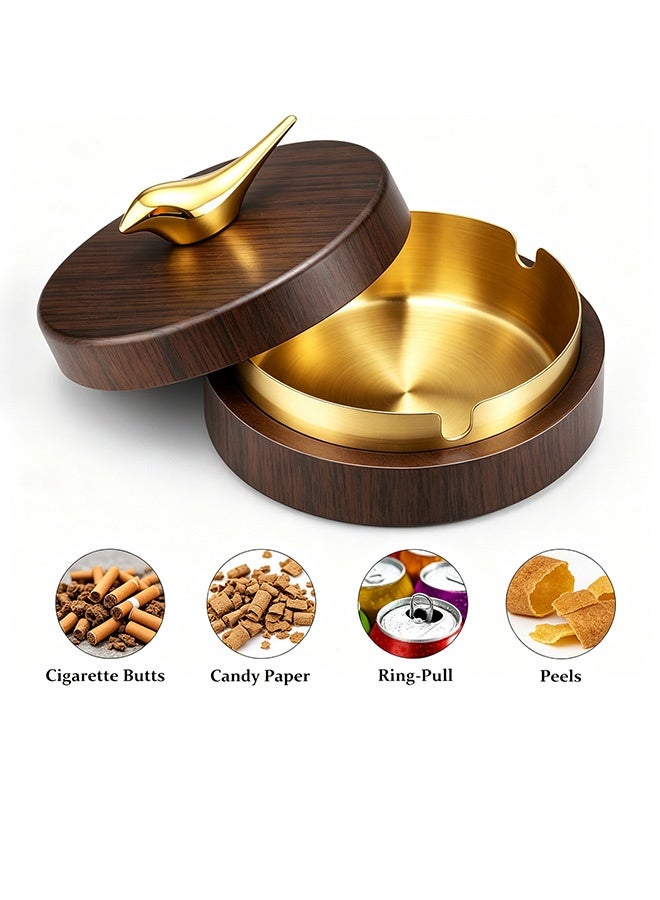 Quantum Wooden Ash Tray with Lid & Walnut Grain Stainless Steel Portable Decorative Ashtray, Smoking Accessories, Outside Patio Windproof Ashtray for Gift Home Patio Office Outdoors Indoor Parties - Image 5