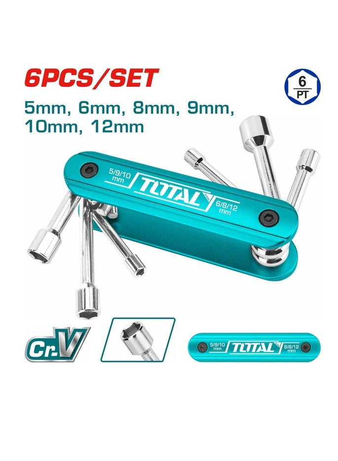 TOTAL TOTAL 6PCS Folding Nut Driver Set | Cr-V + AL Material | Heat-Treated, Compact Nut Driver Set for Auto, DIY & Professional Use | 5mm-12mm Sizes  - Image 1