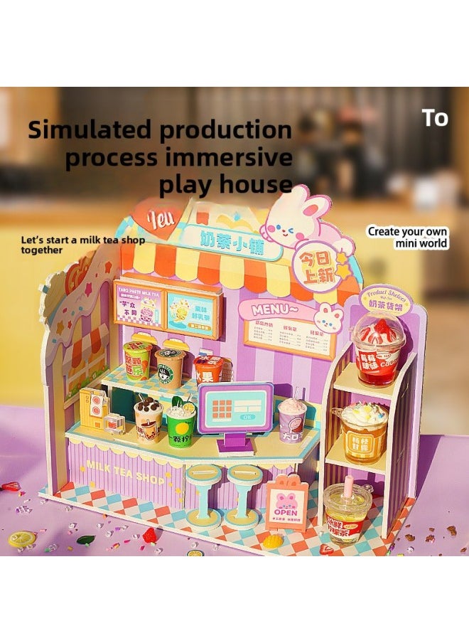 Mr. Toy DIY Mini Milk Tea House Handmade Material Bag Suit Food Play Shop Creative Cream Gel Girl-Color:Mini Milk Tea House  - Image 5