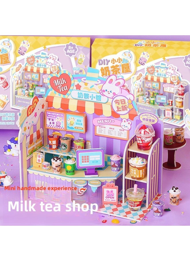 Mr. Toy DIY Mini Milk Tea House Handmade Material Bag Suit Food Play Shop Creative Cream Gel Girl-Color:Mini Milk Tea House  - Image 2