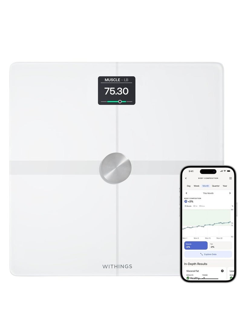 ويذينجز ميزان الجسم الرقمي الذكي - ميزان دقيق لقياس وزن الجسم ونسبة الدهون، مقياس تكوين الجسم عبر الواي فاي والبلوتوث، ميزان وزن الأطفال، ميزان ذكي متوافق مع Apple Health، ميزان حمام - Image 1