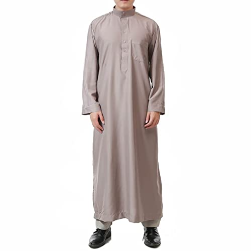 QYUU OTRIEK Men's Saudi Arabic Thobe Jubba Dishdasha Long Sleeve Robe Ramadan Muslim Dress Middle East Islamic Clothing - Image 2