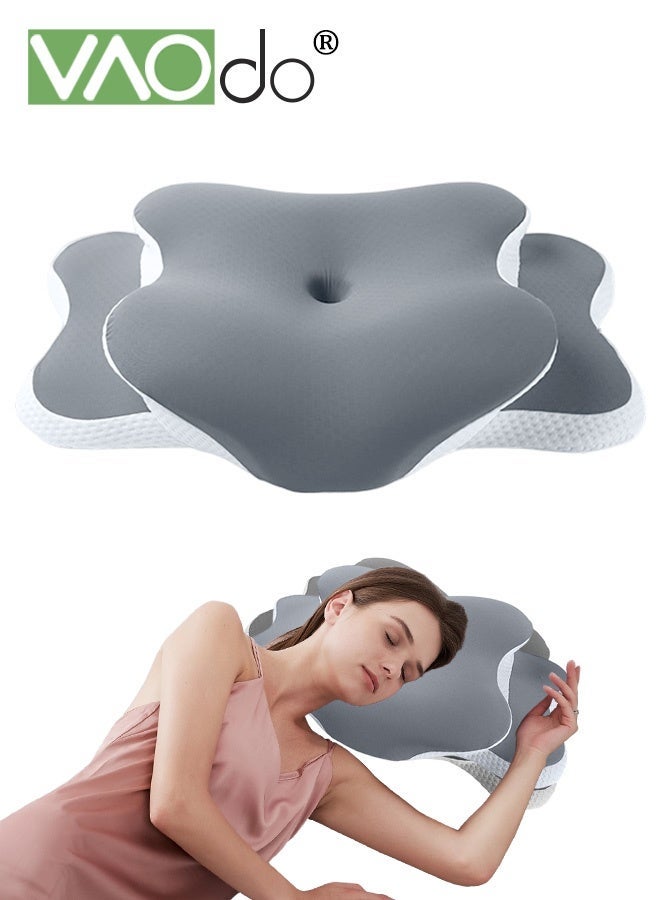 فاو دو وسائد إسفنجية مرنة، وسادة مريحة لتخفيف آلام الرقبة، وسادة سرير للنوم، وسادة عنق للرقبة الجانبية والظهر، لمن ينامون على بطونهم مع غطاء وسادة بارد، وسائد جانبية للبالغين - Image 1