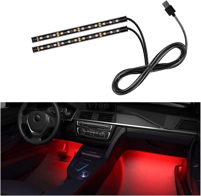 Sylvil شريط إضاءة LED للسيارة، 24 مصباح LED بتقنية RGB Neon لتحسين الأجواء الداخلية للسيارة، ضوء ليلي خافت بجهد 12 فولت تحت لوحة القيادة، مصباح زينة داخلي للسيارة يعمل عبر منفذ USB، إكسسوارات سيارة عالمية (اللون الأحمر) - Image 1