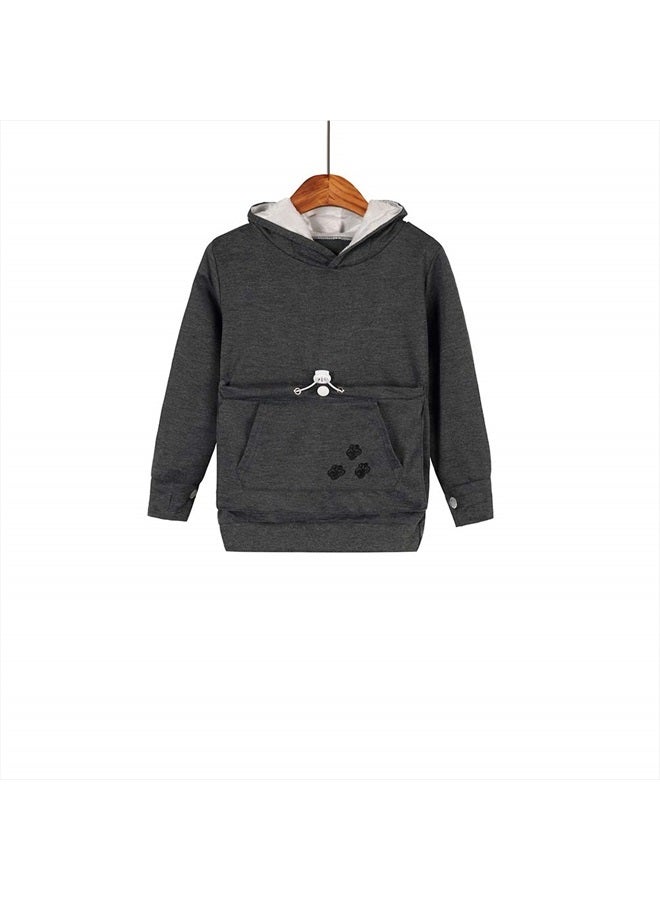 Alyc Boys Girls Hoodies - Pet Holder Kitten Puppy Carriers Pullover Long Sleeve Cat Ear Sweatshirt with Removable Inner Pouch Dark Grey  - Image 1