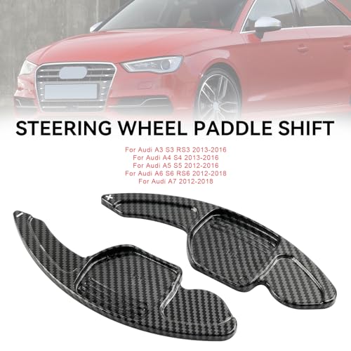 Topteng Steering Wheel Paddle Shifter Extensions for Audi Carbon Fiber Look, ABS Plastic, Fit A3 S3 RS3, A4 S4, A5 S5, A6 S6, A7 S7, A8 S8, Q3 Q5 SQ5 Q7, TT TTS – 2012–2018 Select Models - Image 2