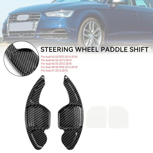 Topteng Steering Wheel Paddle Shifter Extensions for Audi Carbon Fiber Look, ABS Plastic, Fit A3 S3 RS3, A4 S4, A5 S5, A6 S6, A7 S7, A8 S8, Q3 Q5 SQ5 Q7, TT TTS – 2012–2018 Select Models - Image 3