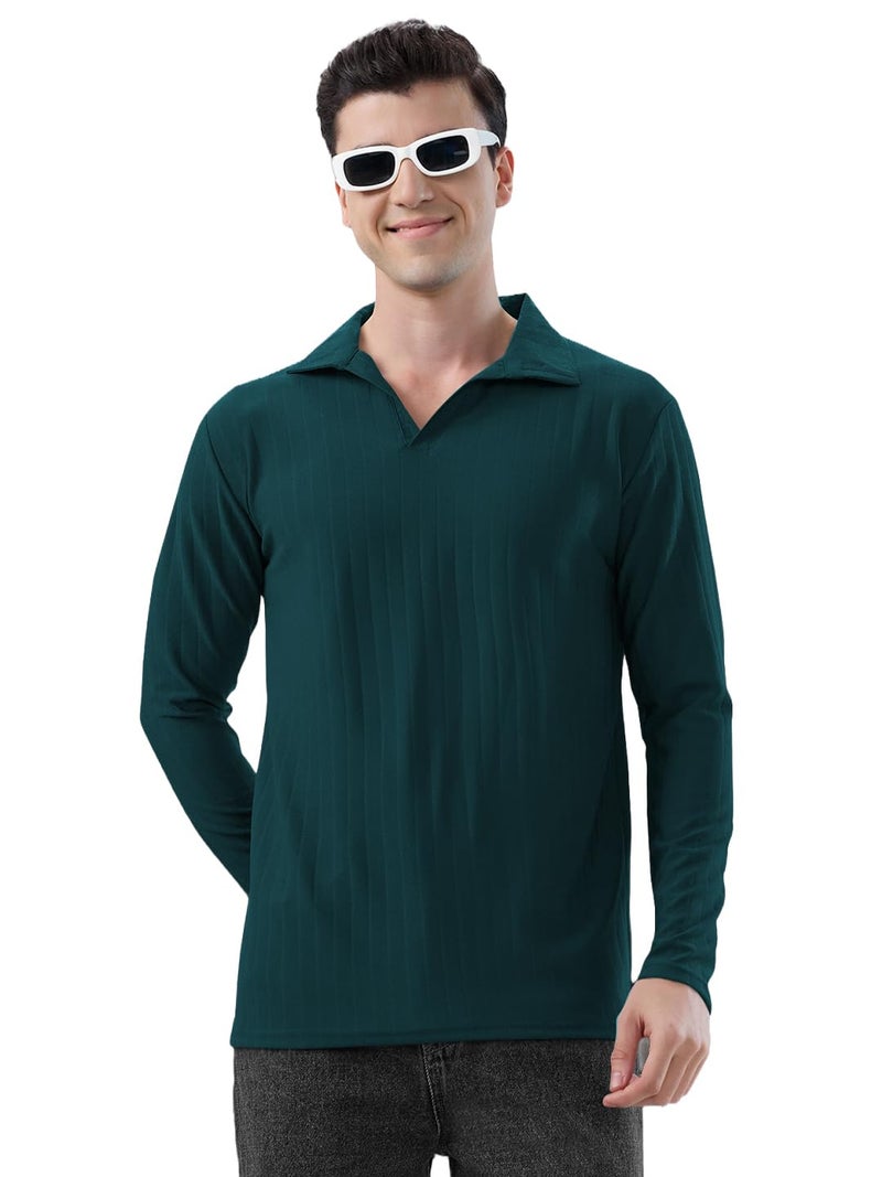 KAJARU Men's Ribbed Knit Polo T-Shirt, Long Sleeve (in, Alpha, 2XL, MOREPINCH) - Image 1