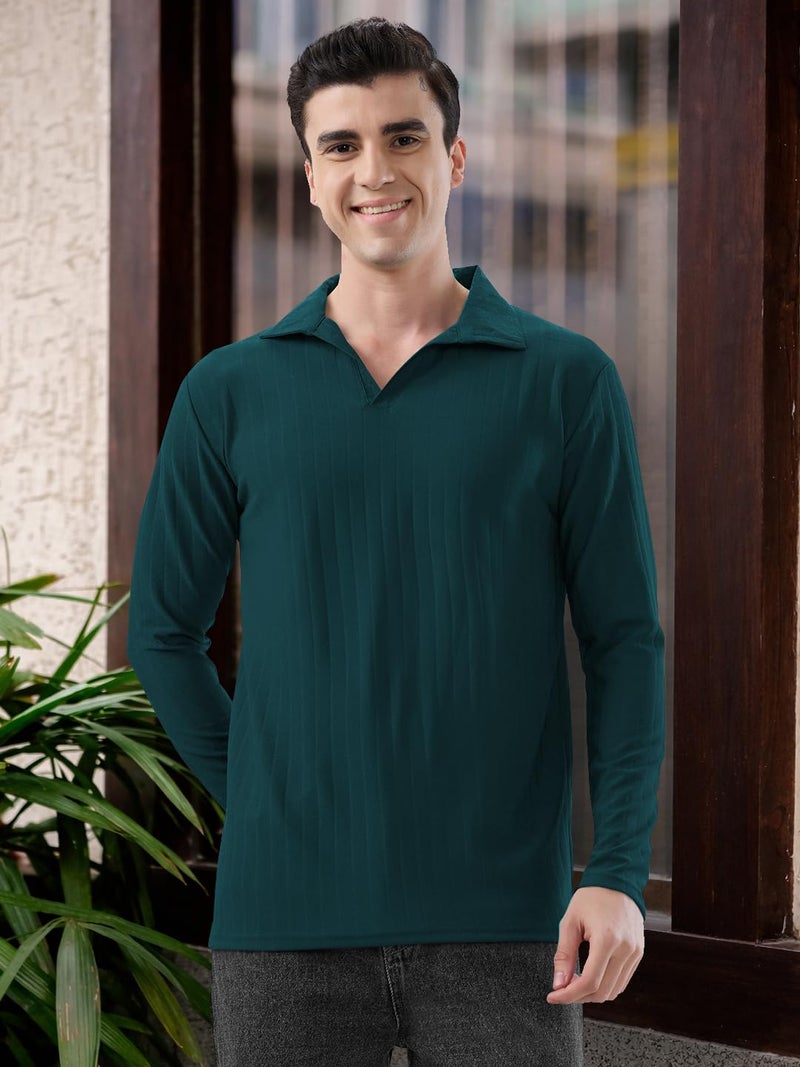 KAJARU Men's Ribbed Knit Polo T-Shirt, Long Sleeve (in, Alpha, 2XL, MOREPINCH) - Image 3