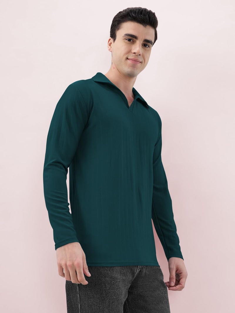 KAJARU Men's Ribbed Knit Polo T-Shirt, Long Sleeve (in, Alpha, 2XL, MOREPINCH) - Image 4