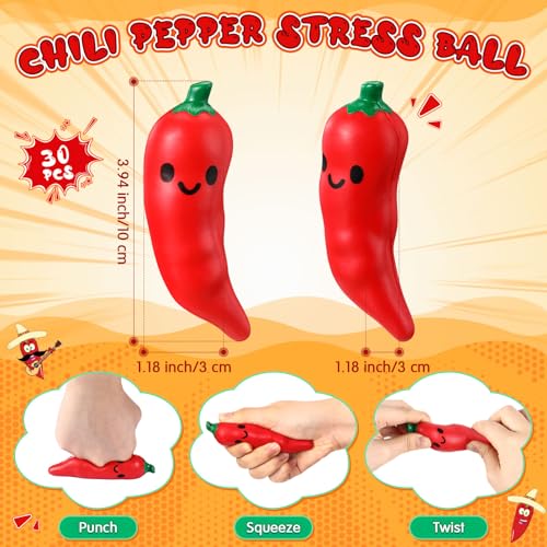 Arrowbash 30 Pcs Chili Pepper Stress Balls Cinco De Mayo Funny Emotional Stress Balls for Adult Employee Appreciation Gift Squeezable Foam Relief Mexican Festival Gift for Coworker Teacher Team Staff - Image 5