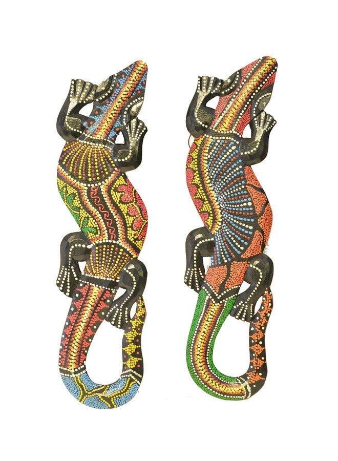 WorldBazzar Beautiful Unique Hand Carved Wooden Aboriginal Dot Paint Gecko Lizard Tropical Island Wall Art 20" - Image 3